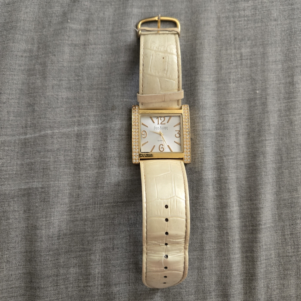 Joan Rivers Classics quartz Gold Silver  Square Crystals women watch Untested
